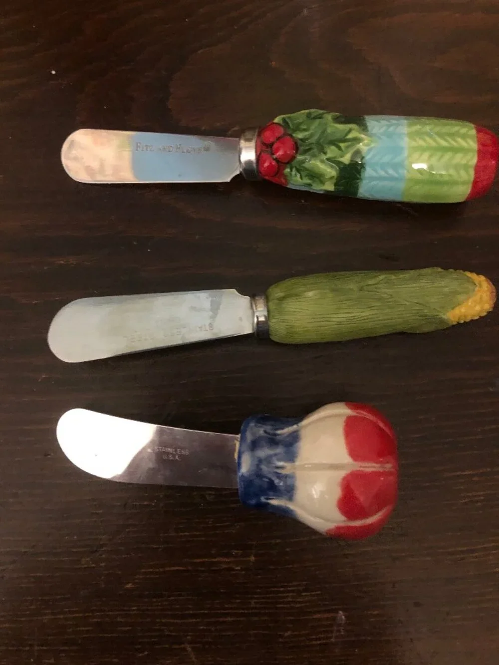 3 Stainless Steel Cheese Spreaders (1 Fitz & Floyd)
